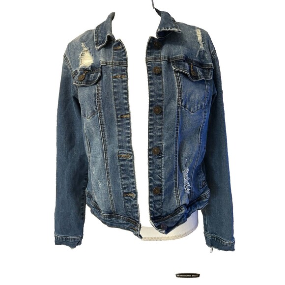 Ensean Womens 1X stretch Denim jacket, distressed/destroyed, pre-loved - Picture 3 of 9
